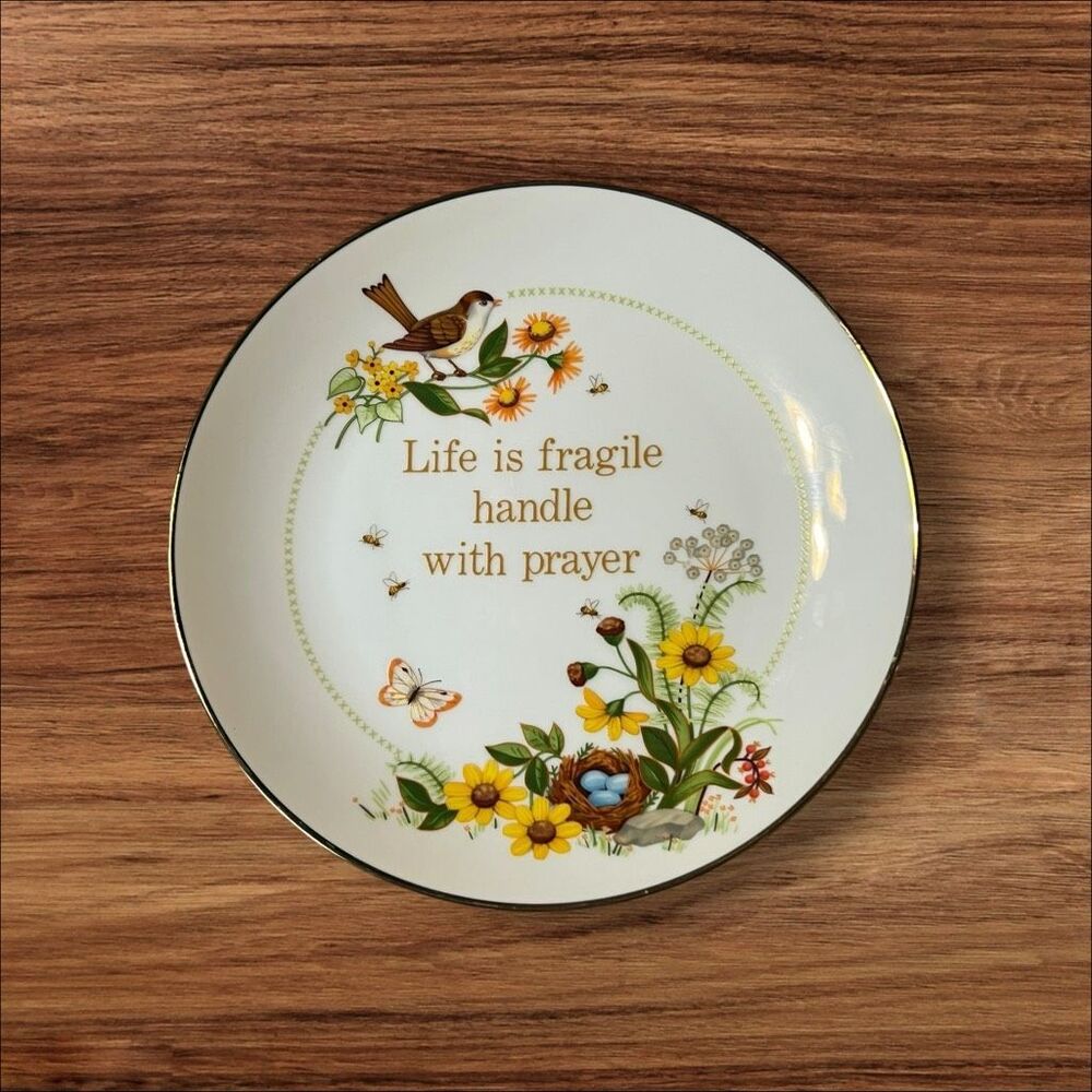 Vintage 1986 Creative Circle Life is Fragile Prayer Plate Bob Shafor Japan